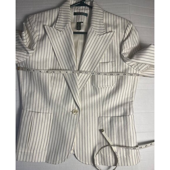 Lauren Ralph Lauren Ivory Pinstripe Blazer Jacket Sz 10  Lined Linen Blend - Picture 12 of 14